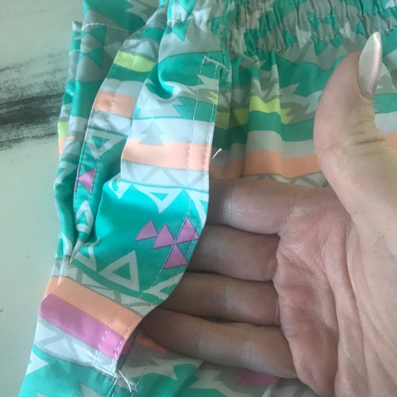 EUC Mens Chubbies Classic Swim Trunk The En Fuegos in Teal Geometric | Size Lg - Picture 7 of 9